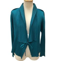 ♪♪ ISSEY MIYAKE イッセイミヤケ PLEATS PLEASE 前結び カーディガン  PP53-JO563 エメラルドグリーン Bランク