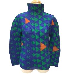 ISSEY MIYAKE イッセイミヤケ Me ミー ワッフルプリーツ カットソー 三角柄 MI43FJ501 ブルー Bランク