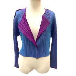 ♪♪ ISSEY MIYAKE イッセイミヤケ PLEATS PLEASE バイカラー カーディガン PP71-J0673 パープル×ブルー Cランク