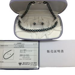 鑑定書付き アコヤ黒真珠 イヤリング ネックレス セット Silver Bランク
