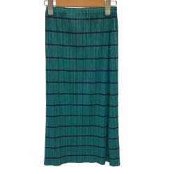♪♪ ISSEY MIYAKE イッセイミヤケ PLEATS PLEASE スカート ボーダー  SIZE 3 PP31-JG773 グリーン Bランク
