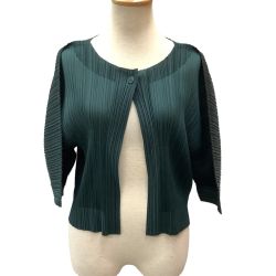 ♪♪ ISSEY MIYAKE イッセイミヤケ PLEATS PLEASE カーディガン  SIZE 3 PP91-JO186 深緑 Bランク
