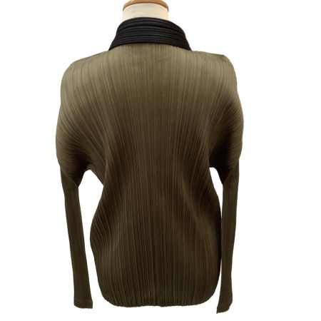 ISSEY MIYAKE イッセイミヤケ PLEATS PLEASE 襟フリンジ 変形シャツ SIZE 3 PP71-JD144 カーキ