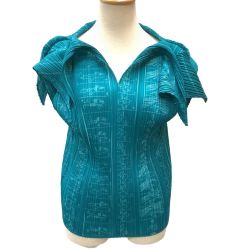 ♪♪ ISSEY MIYAKE イッセイミヤケ PLEATS PLEASE カットソー 変形  PP71-JK711 エメラルドグリーン Bランク