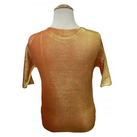  ISSEY MIYAKE (T) PLEATS PLEASE カットソー キラキラ SIZE 3 PP16FK117 オレンジ×ゴールド
