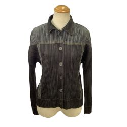 ♪♪ ISSEY MIYAKE イッセイミヤケ PLEATS PLEASE デニム転写 ジャケット SIZE 3 PP91-JD421 グレー Bランク