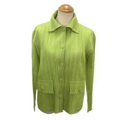 ♪♪ ISSEY MIYAKE イッセイミヤケ PLEATS PLEASE シャツ ジャケット SIZE 3 PP71-JD452 黄緑 Bランク