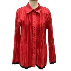 ♪♪ ISSEY MIYAKE イッセイミヤケ 裾黒ライン 光沢 プリーツシャツ SIZE M IM63-FJ606 レッド Bランク