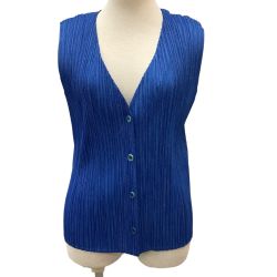 ♪♪ ISSEY MIYAKE イッセイミヤケ PLEATS PLEASE ベスト 転写 SIZE 3 PP86-JE250 ブルー Bランク