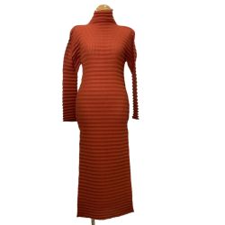 ♪♪ ISSEY MIYAKE イッセイミヤケ ジグザグ 立体プリーツ ワンピース 変形 SIZE M IM74-FH915 オレンジ Bランク