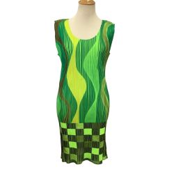 ISSEY MIYAKE イッセイミヤケ PLEATS PLEASE ワンピース 総柄 SIZE 3 PP78-JH719 グリーン Bランク