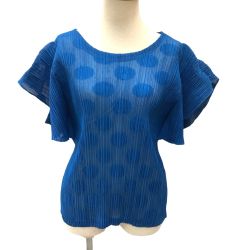 ISSEY MIYAKE イッセイミヤケ PLEATS PLEASE 変形 カットソー SIZE 4 水玉 変形 ブルー Bランク