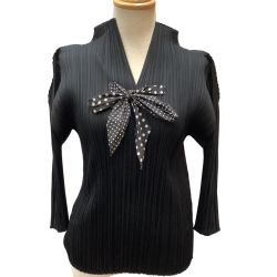♪♪ ISSEY MIYAKE イッセイミヤケ PLEATS PLEASE カットソー 水玉リボン付き PP43-JK675 ブラック Bランク