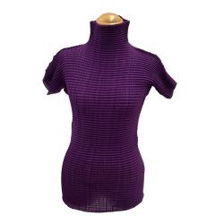 ♪♪ ISSEY MIYAKE イッセイミヤケ タートルネックカットソー ワッフルプリーツ SIZE L IM92-FJ510 パープル Bランク