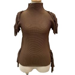 ♪♪ ISSEY MIYAKE me イッセイミヤケ 変形 カットソー フリンジ ワッフルプリーツ MI53FK215 ブラウン Bランク