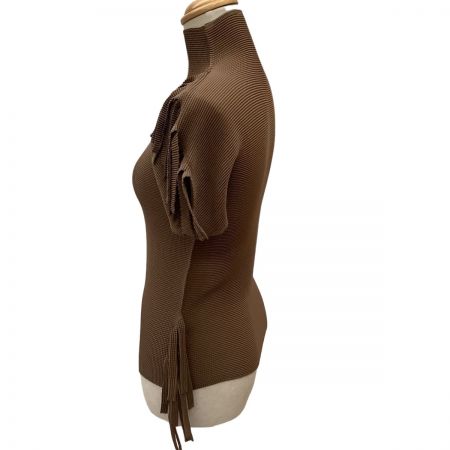  ISSEY MIYAKE me イッセイミヤケ 変形 カットソー フリンジ ワッフルプリーツ MI53FK215 ブラウン