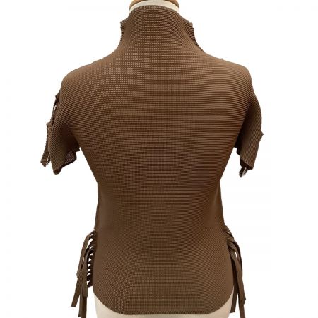  ISSEY MIYAKE me イッセイミヤケ 変形 カットソー フリンジ ワッフルプリーツ MI53FK215 ブラウン