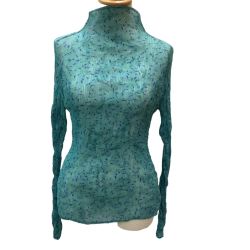 ISSEY MIYAKE FETE イッセイミヤケ カットソー 総柄 蔓 波プリーツ スカイブルー Bランク