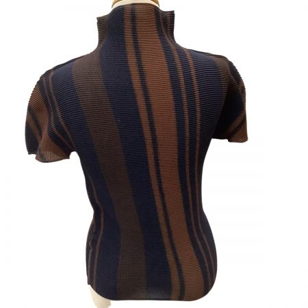 ISSEY MIYAKE イッセイミヤケ カットソー ボーダー ワッフルプリーツ MI93FK275 ネイビー×ブラウン