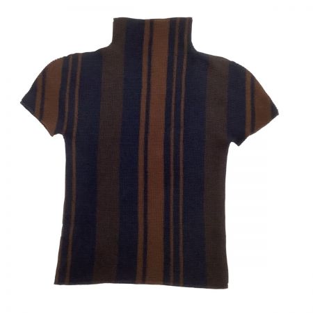 ISSEY MIYAKE イッセイミヤケ カットソー ボーダー ワッフルプリーツ MI93FK275 ネイビー×ブラウン