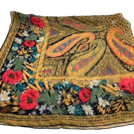  Christian Dior クリスチャンディオール 薄手大判 スカーフ 花柄 オレンジ