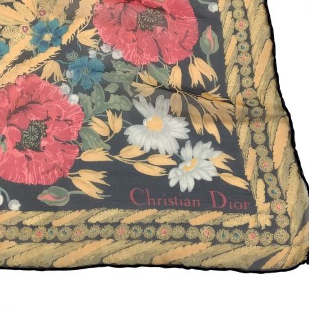  Christian Dior クリスチャンディオール 薄手大判 スカーフ 花柄 オレンジ