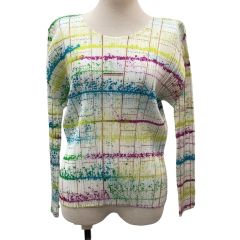 ISSEY MIYAKE イッセイミヤケ PLEATS PLEASE カットソー ペンキ柄 チェック PP71-JK601 ホワイト Bランク