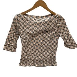 ♪♪ BURBERRY BLUE LABEL バーバリーブルーレーベル レディース カットソー チェック SIZE M ベージュ Cランク