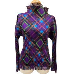 ISSEY MIYAKE イッセイミヤケ PLEATS PLEASE カットソー アーガイル柄 変形 PP73-JK662 パープル Bランク