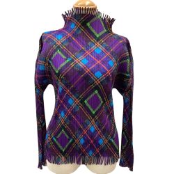 ISSEY MIYAKE イッセイミヤケ PLEATS PLEASE カットソー アーガイル柄 変形 PP73-JK662 パープル Bランク