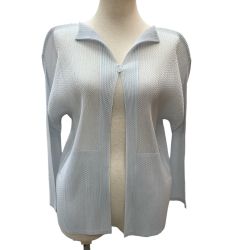 ♪♪ ISSEY MIYAKE イッセイミヤケ PLEATS PLEASE メッシュ カーディガン  ライトグレー Bランク