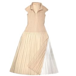 ♪♪ ISSEY MIYAKE イッセイミヤケ プリーツ 変形ワンピース 重ねスカート SIZE 3 IM42FH217 ベージュ Bランク
