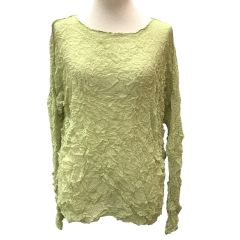 ISSEY MIYAKE イッセイミヤケ カットソー シワ加工 シフォン 黄緑 Bランク