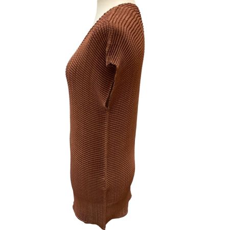 ISSEY MIYAKE イッセイミヤケ ノースリーブカットソー プリーツ ブラウン