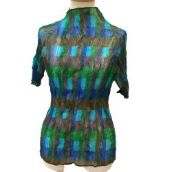 ♪♪ ISSEY MIYAKE イッセイミヤケ 波プリーツ チェック 変形 カットソー SIZE 3 IM04FJ927 グリーン Bランク