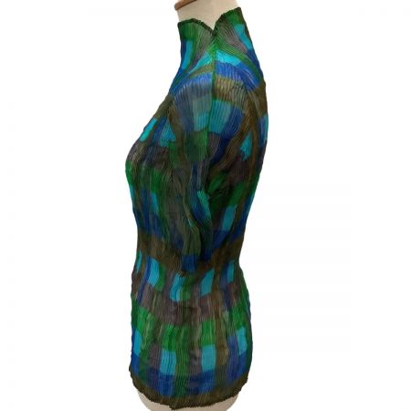  ISSEY MIYAKE イッセイミヤケ 波プリーツ チェック 変形 カットソー SIZE 3 IM04FJ927 グリーン