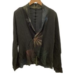 ♪♪ JURGEN LEHL ヨーガンレール レディース カーディガン 絹55％綿45％ 花刺繍 SIZE M チャコールグレー Bランク