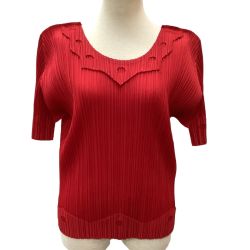 ♪♪ ISSEY MIYAKE イッセイミヤケ PLEATS PLEASE 変形カットソー SIZE 3 PP53-JK122 レッド Bランク