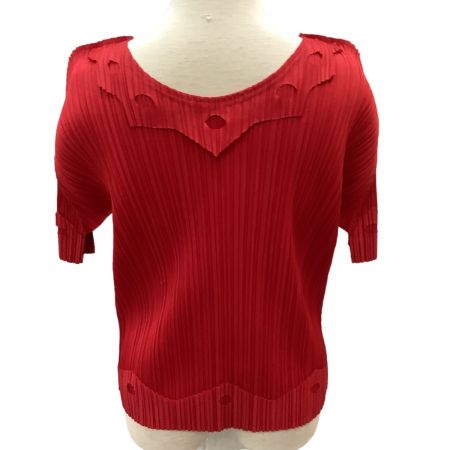  ISSEY MIYAKE イッセイミヤケ PLEATS PLEASE 変形カットソー SIZE 3 PP53-JK122 レッド