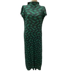 ISSEY MIYAKE イッセイミヤケ PLEATS PLEASE ワンピース 波チェック SIZE2 PP73-JH785 グリーン Bランク
