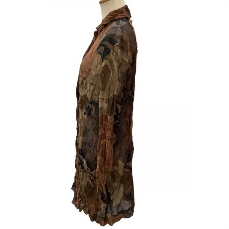  ISSEY MIYAKE イッセイミヤケ シワ加工 透け感 シャツ 総柄  ブラウン