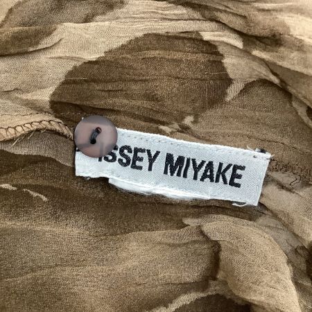  ISSEY MIYAKE イッセイミヤケ シワ加工 透け感 シャツ 総柄  ブラウン