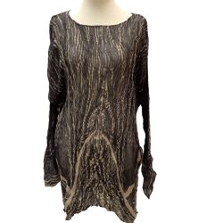 ♪♪ ISSEY MIYAKE イッセイミヤケ PERMANENTE  シワ加工 透け感 カットソー  総柄 ダークブラウン Bランク