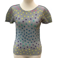 ♪♪ ISSEY MIYAKE イッセイミヤケ ワッフルプリーツ カットソー 星柄  MI11FK166 グレー Bランク