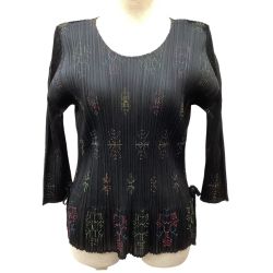 ♪♪ ISSEY MIYAKE イッセイミヤケ PLEATS PLEASE カットソー 刺繍 リボン PP53-JK721 ブラック Bランク