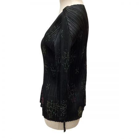  ISSEY MIYAKE イッセイミヤケ PLEATS PLEASE カットソー 刺繍 リボン PP53-JK721 ブラック