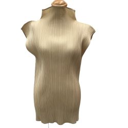 ♪♪ ISSEY MIYAKE イッセイミヤケ PLEATS PLEASE ノースリーブカットソー SIZE3 PP04-JK603 ベージュ Bランク