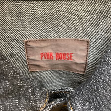  PINK HOUSE ピンクハウス レア デニムジャケット SIZE M レース編み イチゴ 白花 襟付き ブラック
