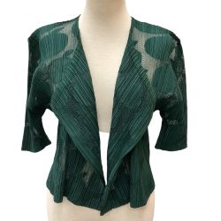 ♪♪ ISSEY MIYAKE イッセイミヤケ PLEATS PLEASE メッシュ カーディガン フルーツ柄 PP83-J0573 グリーン Bランク