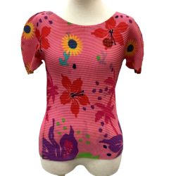 me ISSEY MIYAKE イッセイミヤケ ミー カットソー ワッフルプリーツ 花柄 MI41FK626 ピンク Bランク